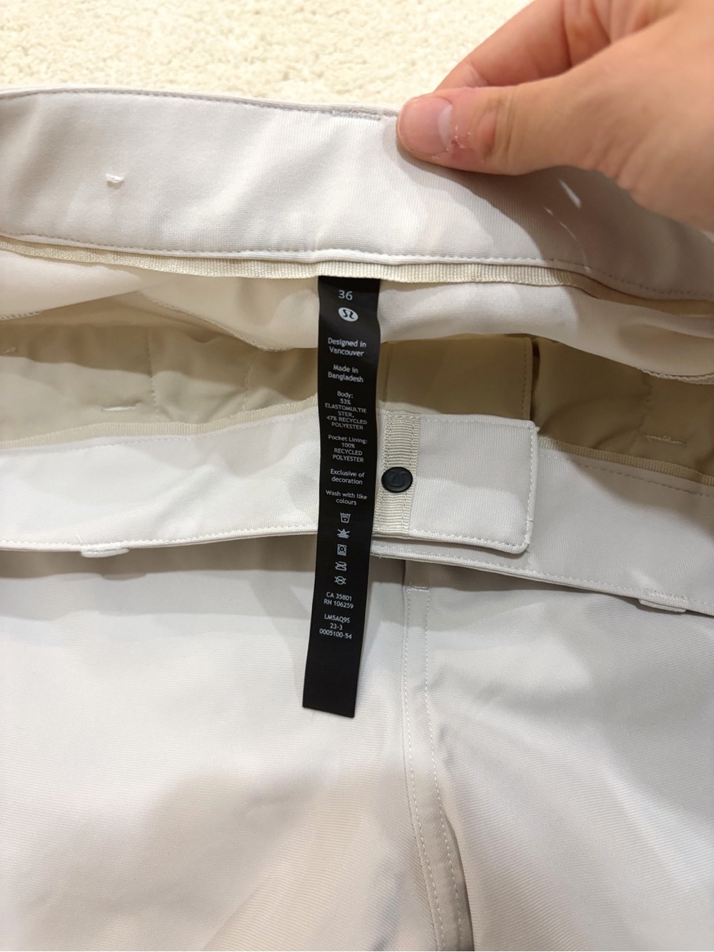 Lululemon Men’s ABC Classic-Fit Pant Warpstreme- Bone 36x32” - Picture 7 of 9